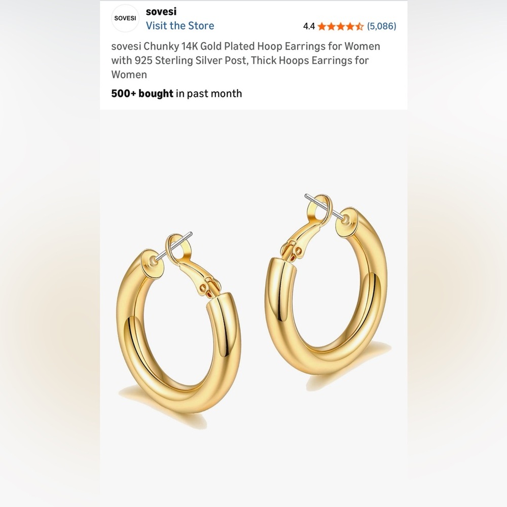 NWT Chunky 14K Gold Hoop Earrings - Lighter weight - Picture 2 of 4